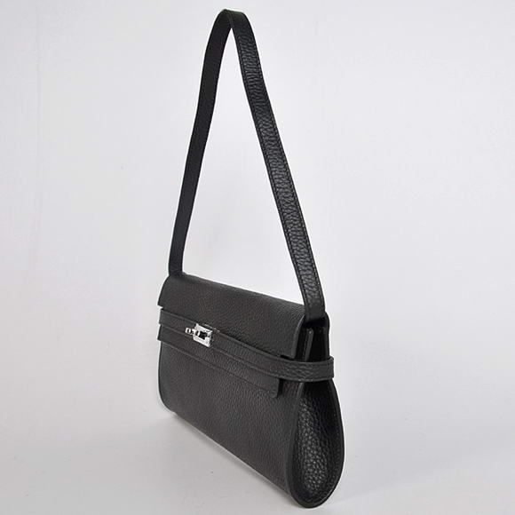 AAA Hermes Kelly 26CM Shoulder Bag Clemence Black 60699 On Sale - Click Image to Close